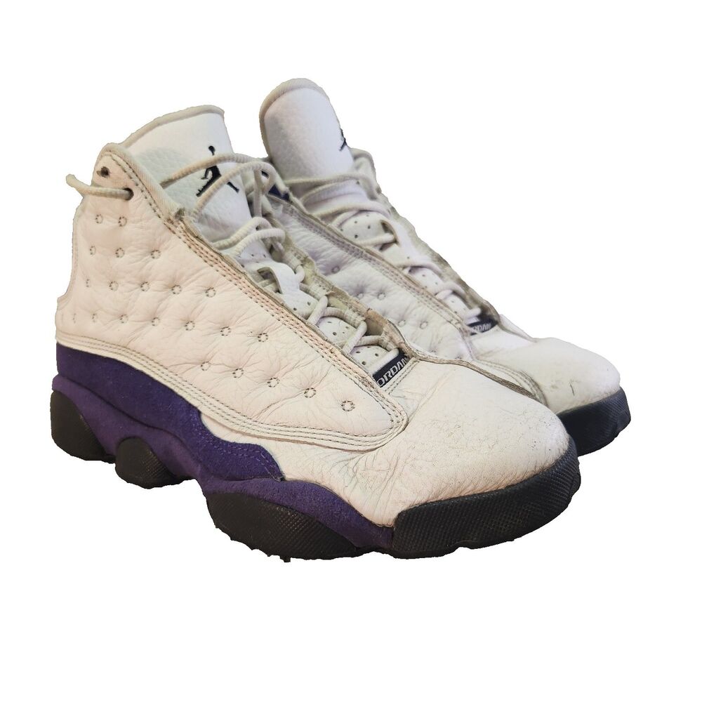 Nike Air Jordan 13 Retro Lakers GS Boys 6Y White Purple Leather Basketball Shoes